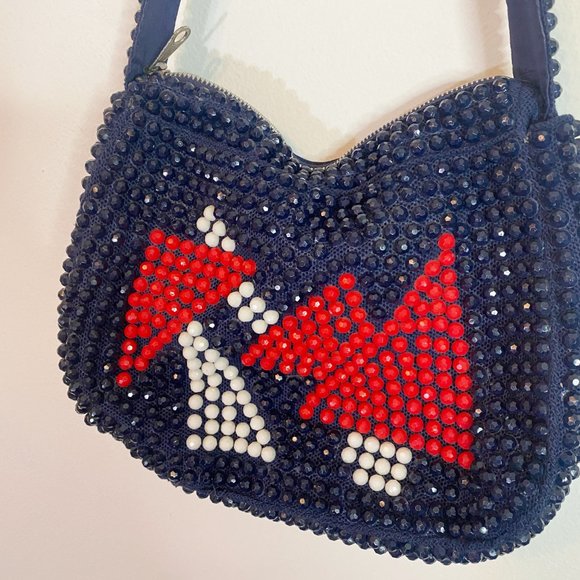 Vintage Roger Van S Blue & Red Beaded Gemoetric Shoulder Purse - Picture 2 of 7